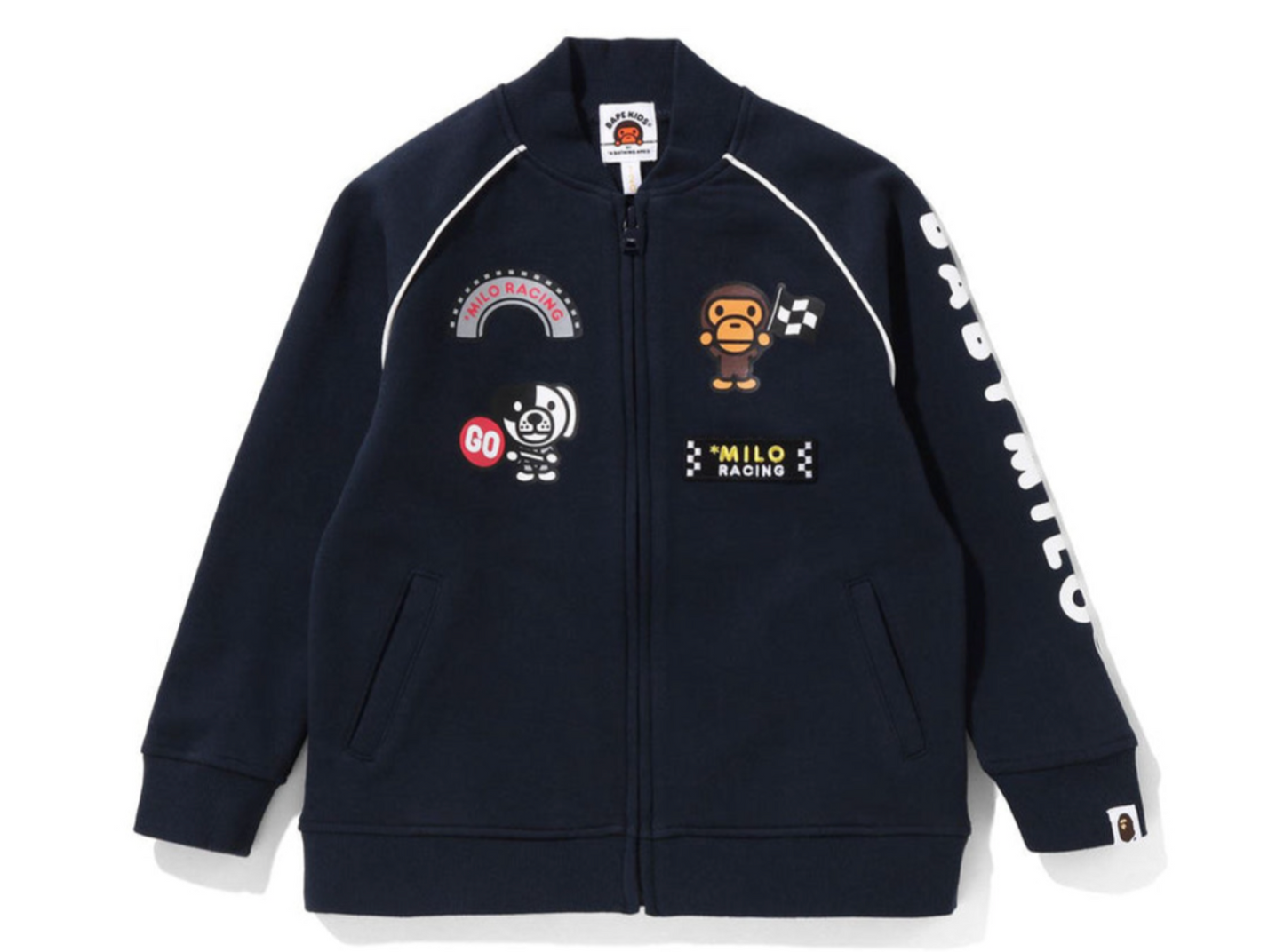 Bape Kids Baby Milo Racing Team Emblem Print Sweat Jacket Navy Size 110 K