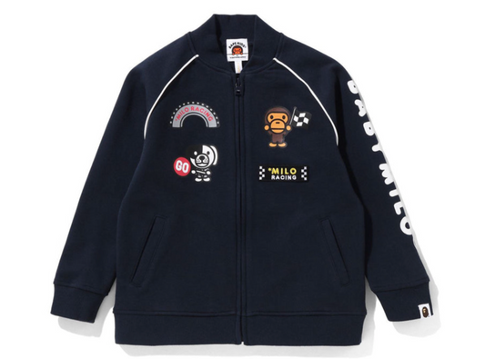 Bape Kids Baby Milo Racing Team Emblem Print Sweat Jacket Navy Size 110 K