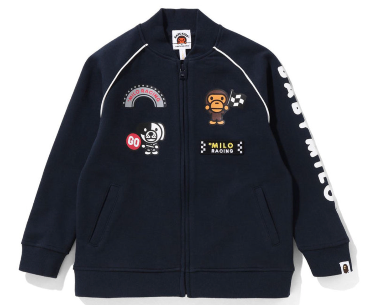 Bape Kids Baby Milo Racing Team Emblem Print Sweat Jacket Navy Size 120 K