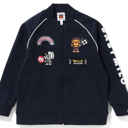 Bape Kids Baby Milo Racing Team Emblem Print Sweat Jacket Navy Size 120 K