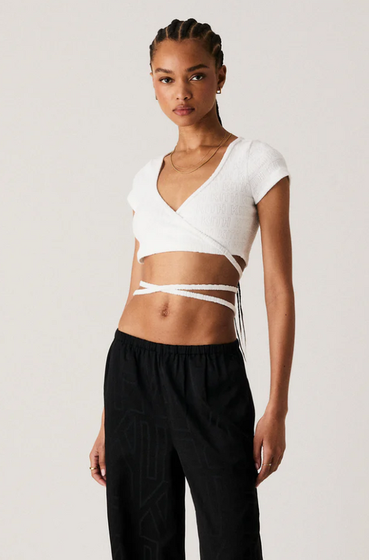 Kith Women's Ailee Monogram White Towel Wrap Top Size Large