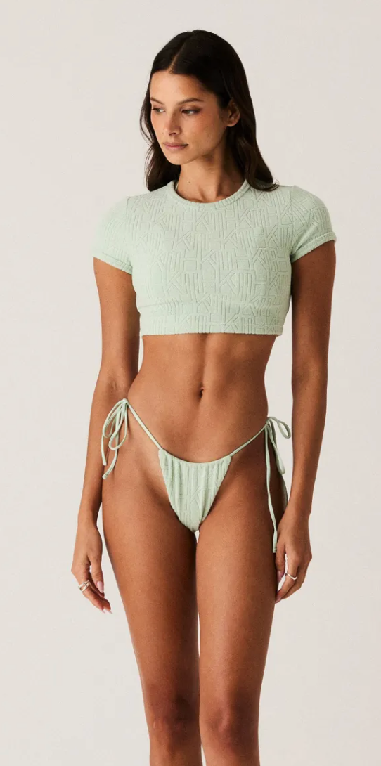 Kith Womens Yeni Monogram Towel Ringer Tee Green Size Large