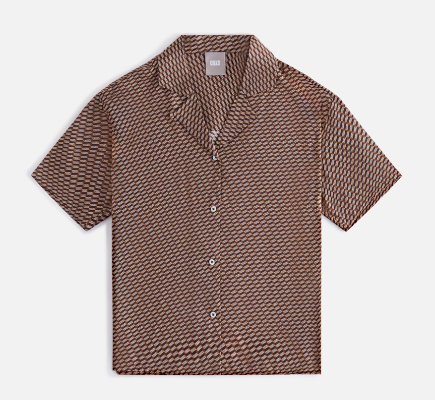 Kith Women's Elena Moonogram Brown Silk Camp Shirt Size Large