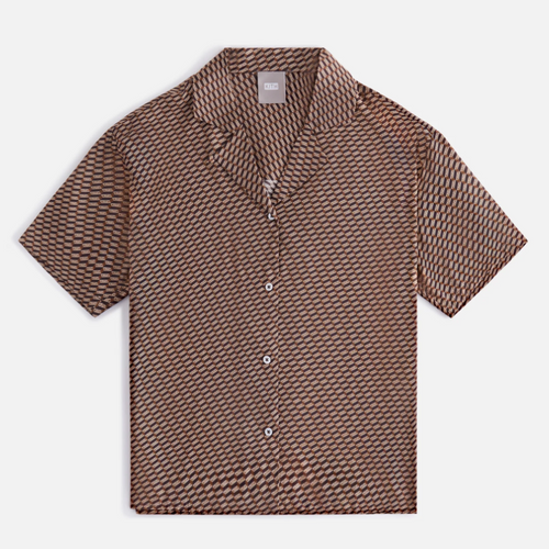 Kith Women's Elena Moonogram Brown Silk Camp Shirt Size Large