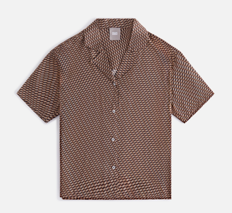 Kith Women's Elena Moonogram Brown Silk Camp Shirt Size Small