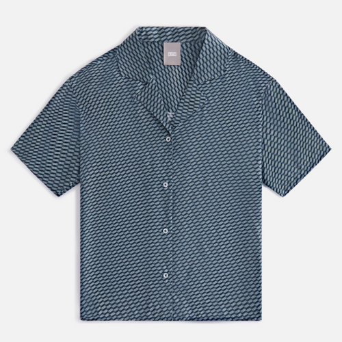 Kith Women's Elena Monogram Silk Camp Navy Shirt Size Large