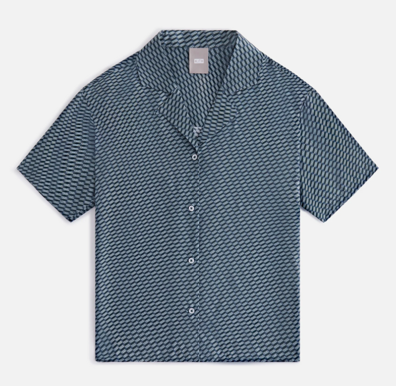 Kith Women's Elena Monogram Silk Camp Navy Shirt Size Medium