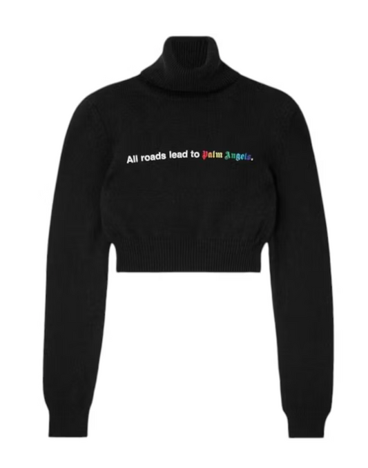 Palm Angels All Roads Cropped Turtleneck Sweater Top Black