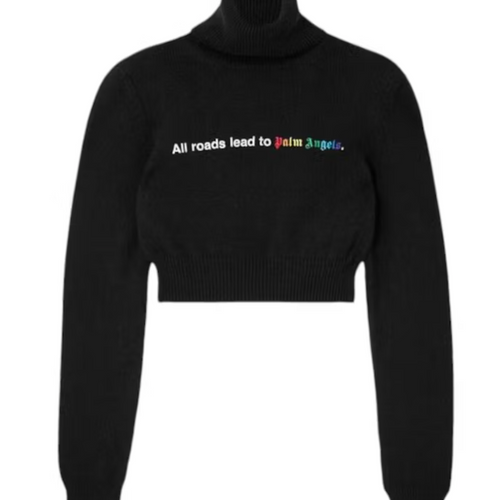 Palm Angels All Roads Cropped Turtleneck Sweater Top Black