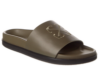Off- White Pool Time Leather Slide Sandal In Dark Green Size 48