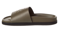 Off- White Pool Time Leather Slide Sandal In Dark Green Size 48