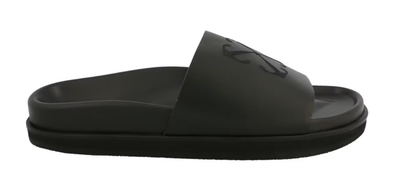 Off- White Pool Time Leather Slide Sandal In Black Size 44