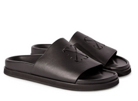 Off- White Pool Time Leather Slide Sandal In Black Size 44