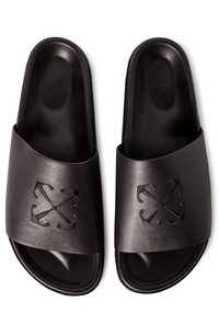 Off- White Pool Time Leather Slide Sandal In Black Size 44