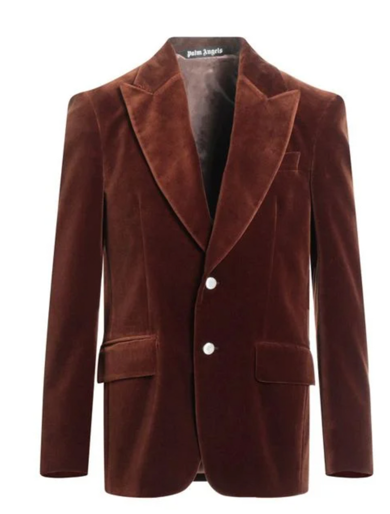 Palm Angels Cotton Velvet Suit Jacket Brown Size 50
