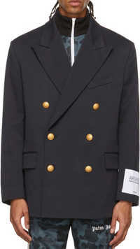 Palm Angels Archive Double Breasted Blazer Blue Suit Jacket Size 52