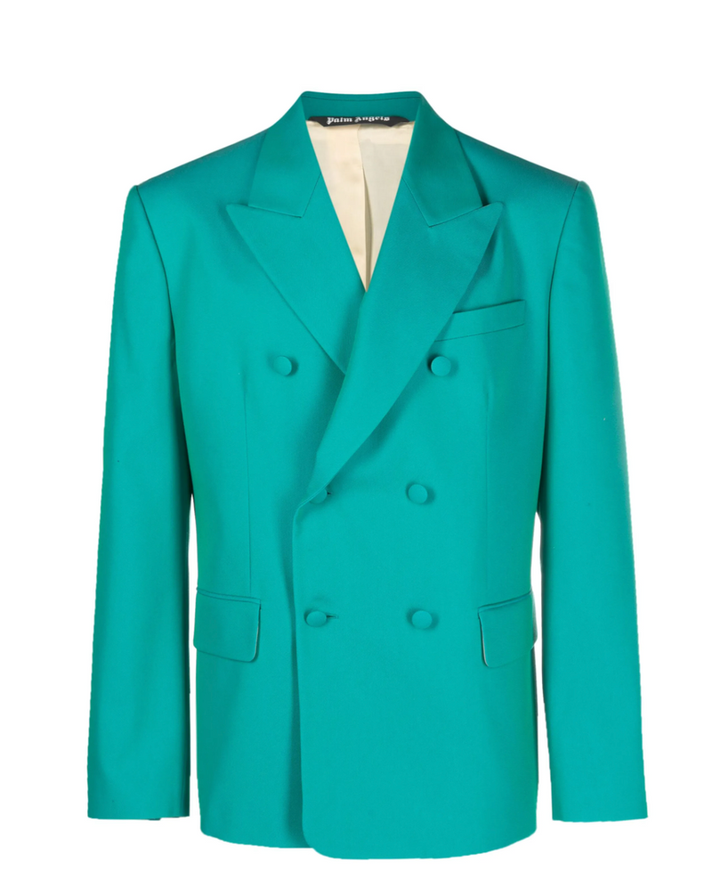 Palm Angels Sonny Turquoise Double Breasted Blazer Suit Jacket Size 46