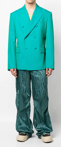 Palm Angels Sonny Turquoise Double Breasted Blazer Suit Jacket Size 46