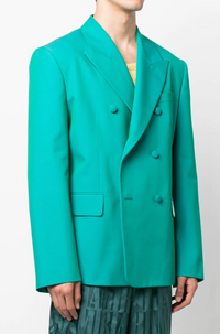 Palm Angels Sonny Turquoise Double Breasted Blazer Suit Jacket Size 46
