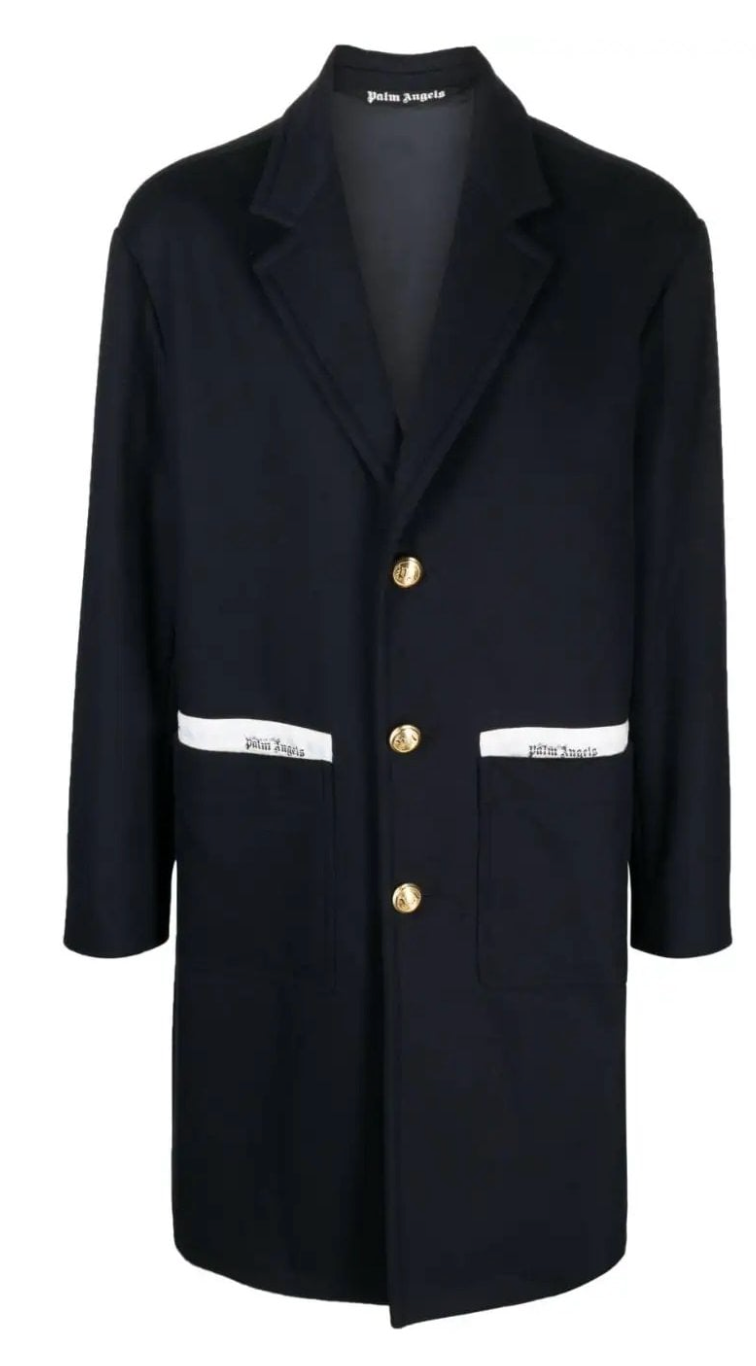 Palm Angels Sartorial Tape Button-up Coat Navy Size 52