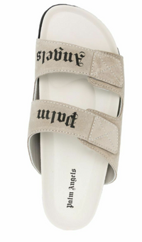Palm Angels Logo Printed White/Grey Slide Sandals Size 40 (7M)