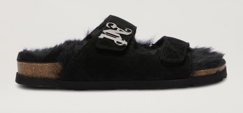 Palm Angels Comfy Open Toe Black Fur Slippers Size 41 (8M)