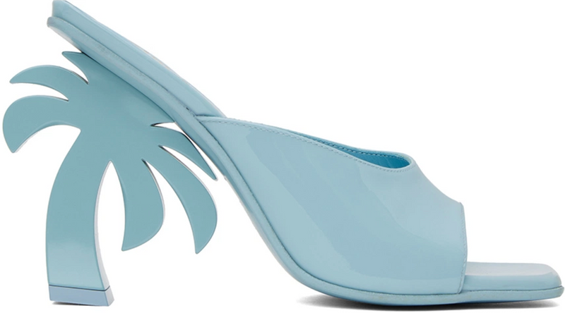 Palm Angels Women's Blue Palm Mule Leather Heels Size 36 (4.5W)