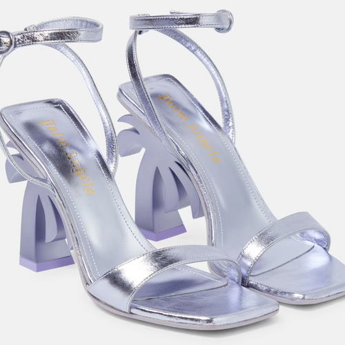 Palm Angels Women's Palm Tree Metallic Purple Strap Heel Size 37 (5.5W)