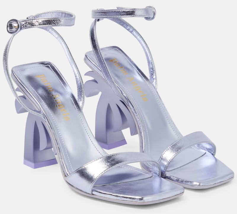 Palm Angels Women's Palm Tree Metallic Purple Strap Heel Size 39 (7.5W)