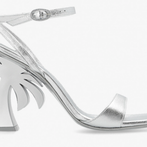 Palm Angels Women's Palm Tree Silver Strapped Heel Size 37 (5.5W)