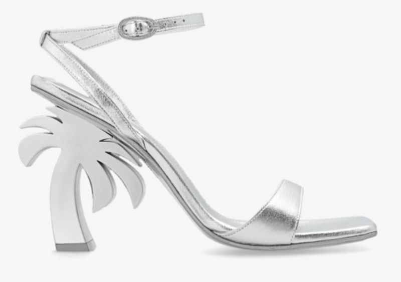 Palm Angels Women's Palm Tree Silver Strapped Heel Size 37 (5.5W)