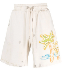 Palm Angels Palm Off-White/Neon Sweat Shorts Size Large