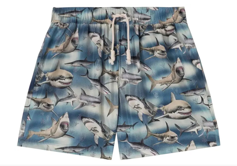 Palm Angels Shark Print Black/Blue/White Swimshorts Size Medium