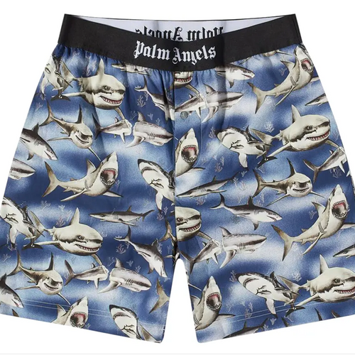 Palm Angels Shark Printed Black/Blue "Easy" Shorts Size Medium