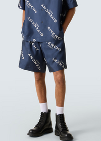 Givenchy Paris Navy Shadow Silk Bermuda Shorts Size 50