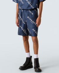 Givenchy Paris Navy Shadow Silk Bermuda Shorts Size 50
