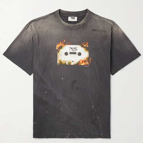Saint MXXXXXX X Nas "Burning Tapes" Printed T-Shirt Size Large