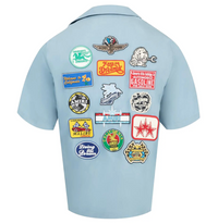 Amiri Station Patch Ashley Blue Bowling Shirt Size XXL (MSRP: $1,290)
