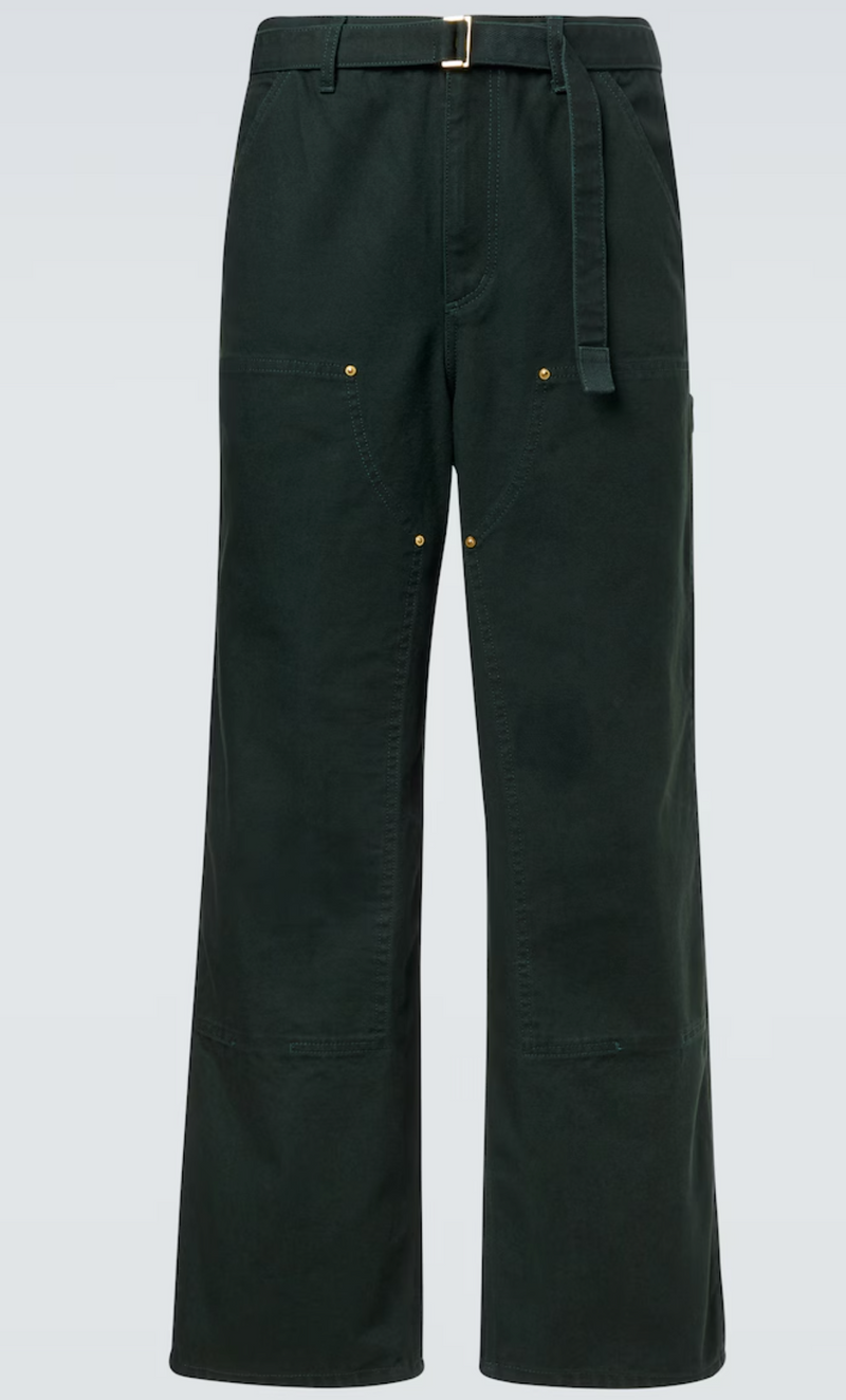 Sacai X Carhartt WIP Forest Green Belted Straight Leg Pants Size 3