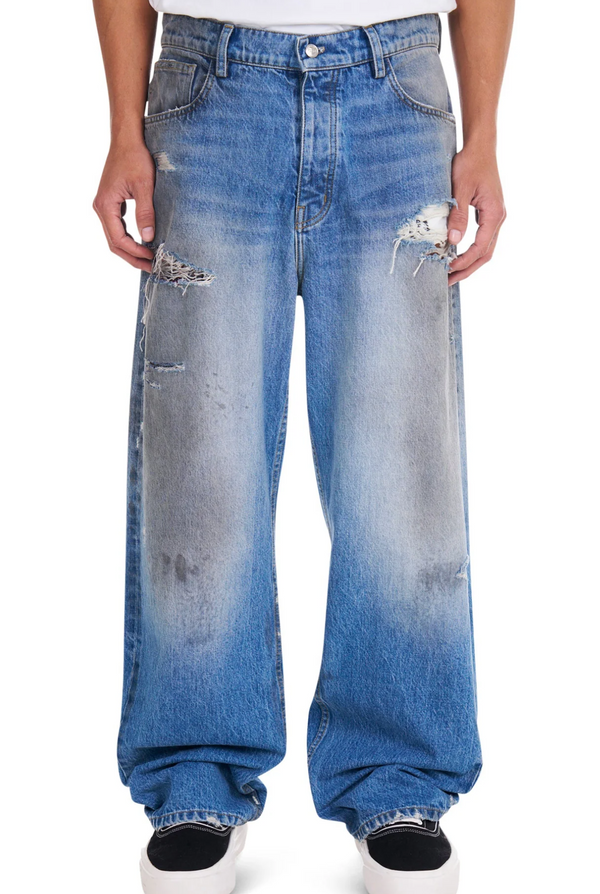 Nahmias Dirty Wash Baggy Denim Indigo Jeans Size 34 (MSRP: $850.00)