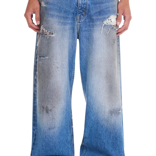Nahmias Dirty Wash Baggy Denim Indigo Jeans Size 34 (MSRP: $850.00)