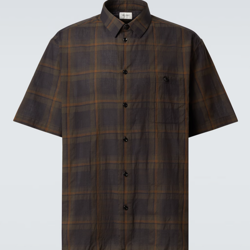 YSL Tartan Checked Cotton Voile Brown Shirt SIze 40 (MSRP: $1,200)