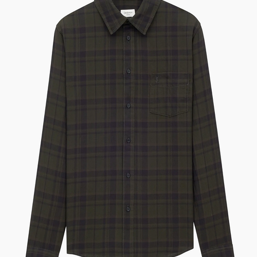 YSL Cassandre Cotton Check "Falkland" Shirt Size Large (MSRP: $1,250)