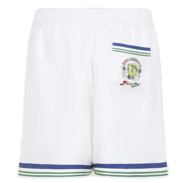 Casablanca White Tennis Club Icon Silk Twill Shorts XL Brand New