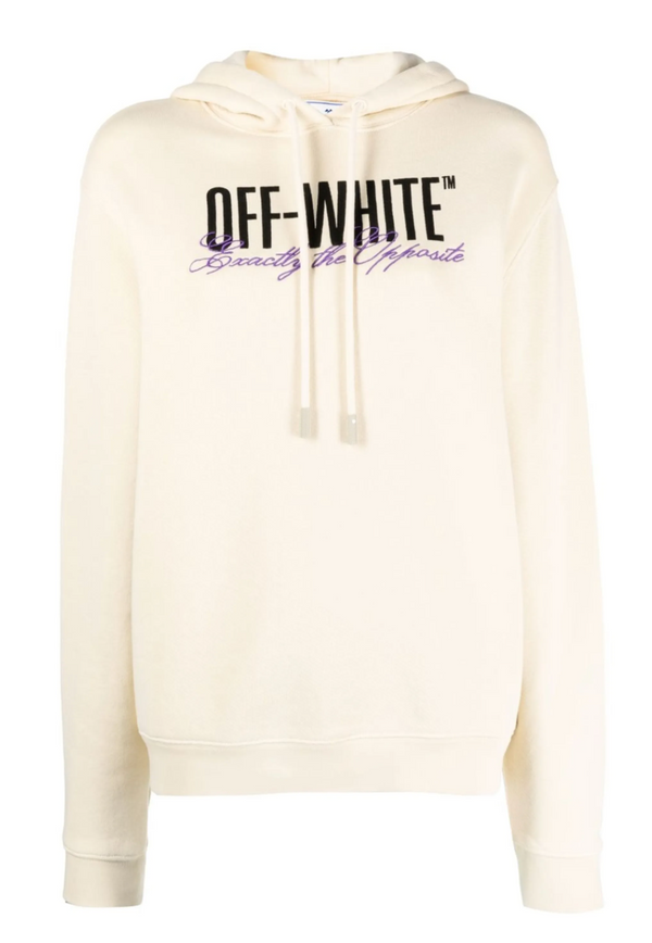 Off-White Womens Big Logo Opposite Print Hoodie Beige Medium Brand New