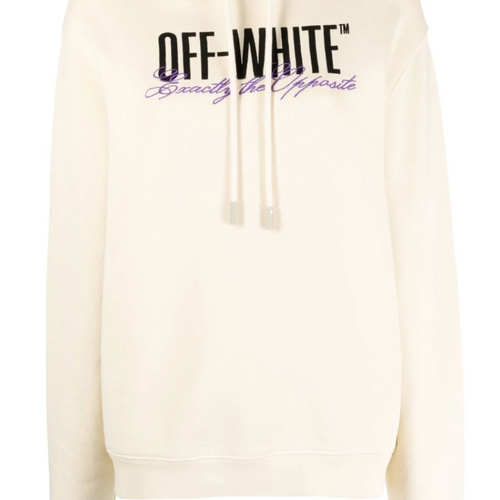 Off-White Womens Big Logo Opposite Print Hoodie Beige Medium Brand New