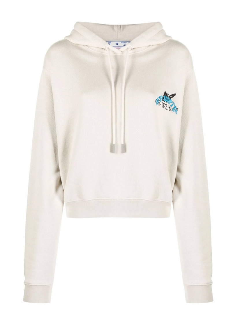 Off-White Womens Butterfly Embroidered Hoodie Beige Small Brand New