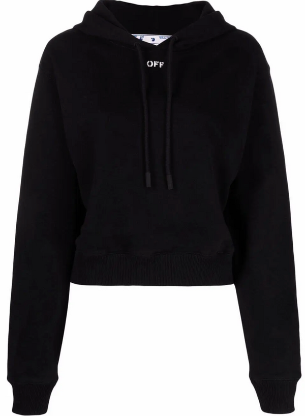 Off-White Womens Off Stamp Cropped Hoodie Black Large Brand New