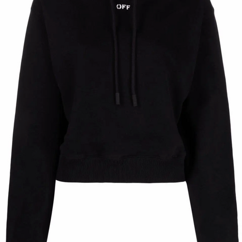 Off-White Womens Off Stamp Cropped Hoodie Black Large Brand New