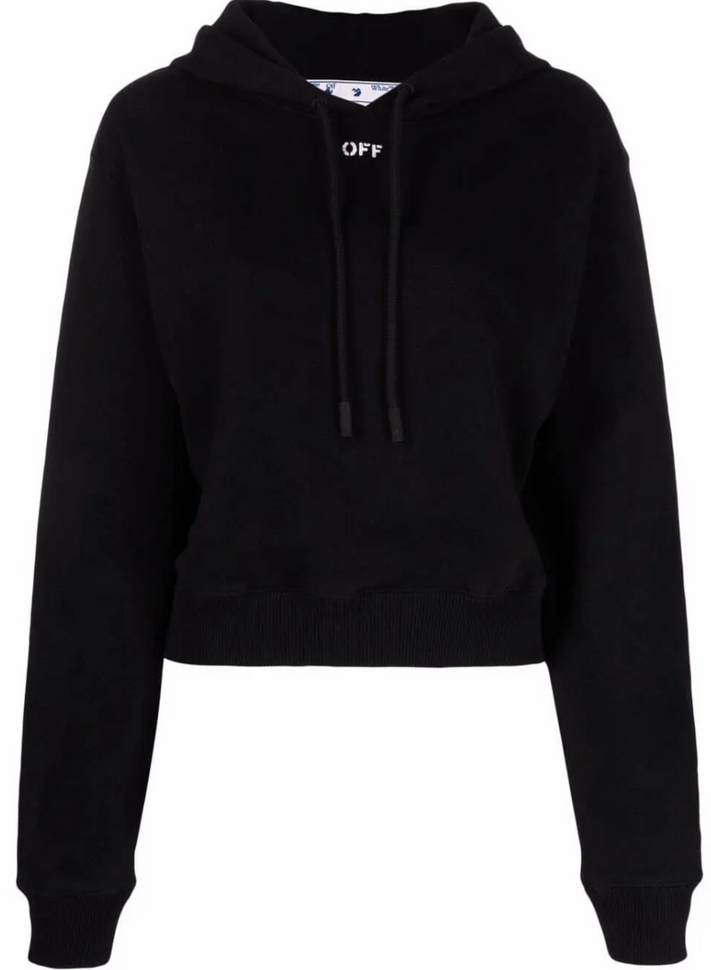Off-White Womens Off Stamp Cropped Hoodie Black Large Brand New